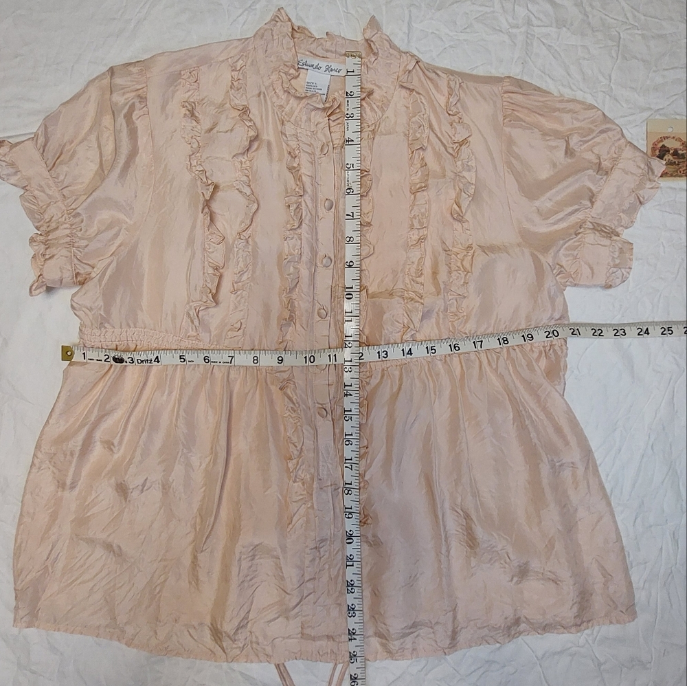 Eduardo Blanco 100% Silk Regency Vibe Ruffled Top, Size Large - Picture 5 of 12